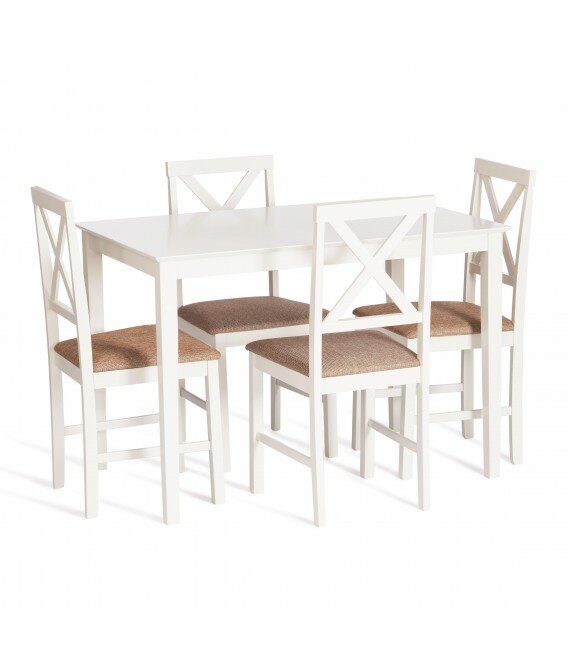 TetChair Обеденный комплект эконом Хадсон (стол + 4 стула)/ Hudson Dining Set слоновая кость, обивка - зол-коричн