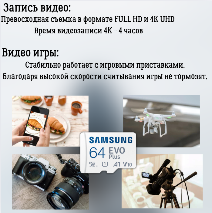 Карта памяти microSDXC 64Gb Samsung EVO Plus UHS-I U1 A1 + ADP 160 Mb/s NEW — фото 1