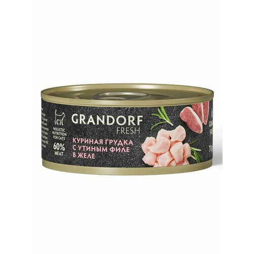 GRANDORF FRESH Влажный корм для кошек, куриная грудка с утиным филе в желе - 6 шт* 70 г