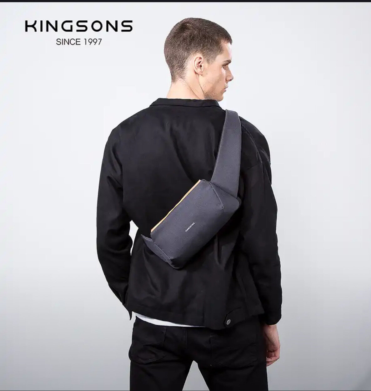 Сумка слинг Kingsons, фактура матовая, темно-серый