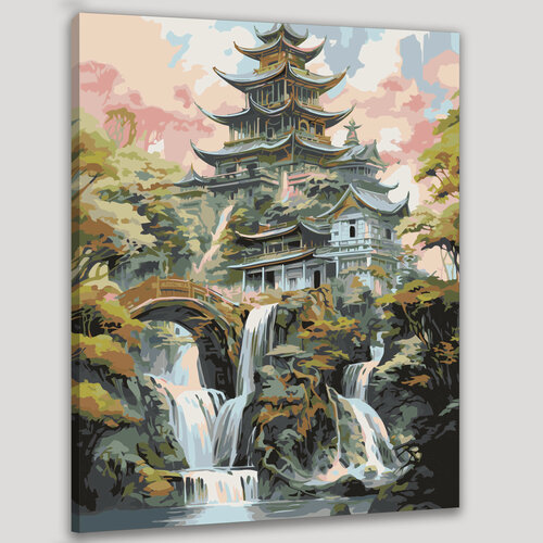 Изображение товара Картина по номерам 40x50 см, храм Дракона, акварельная иллюстрация, пышная долина, каскадные водопады