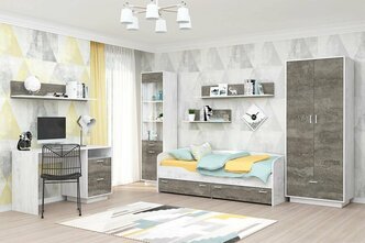 Молодёжная МС ЭГО набор 8, кровать ширина 80см, шкаф, комплект в спальню, комод