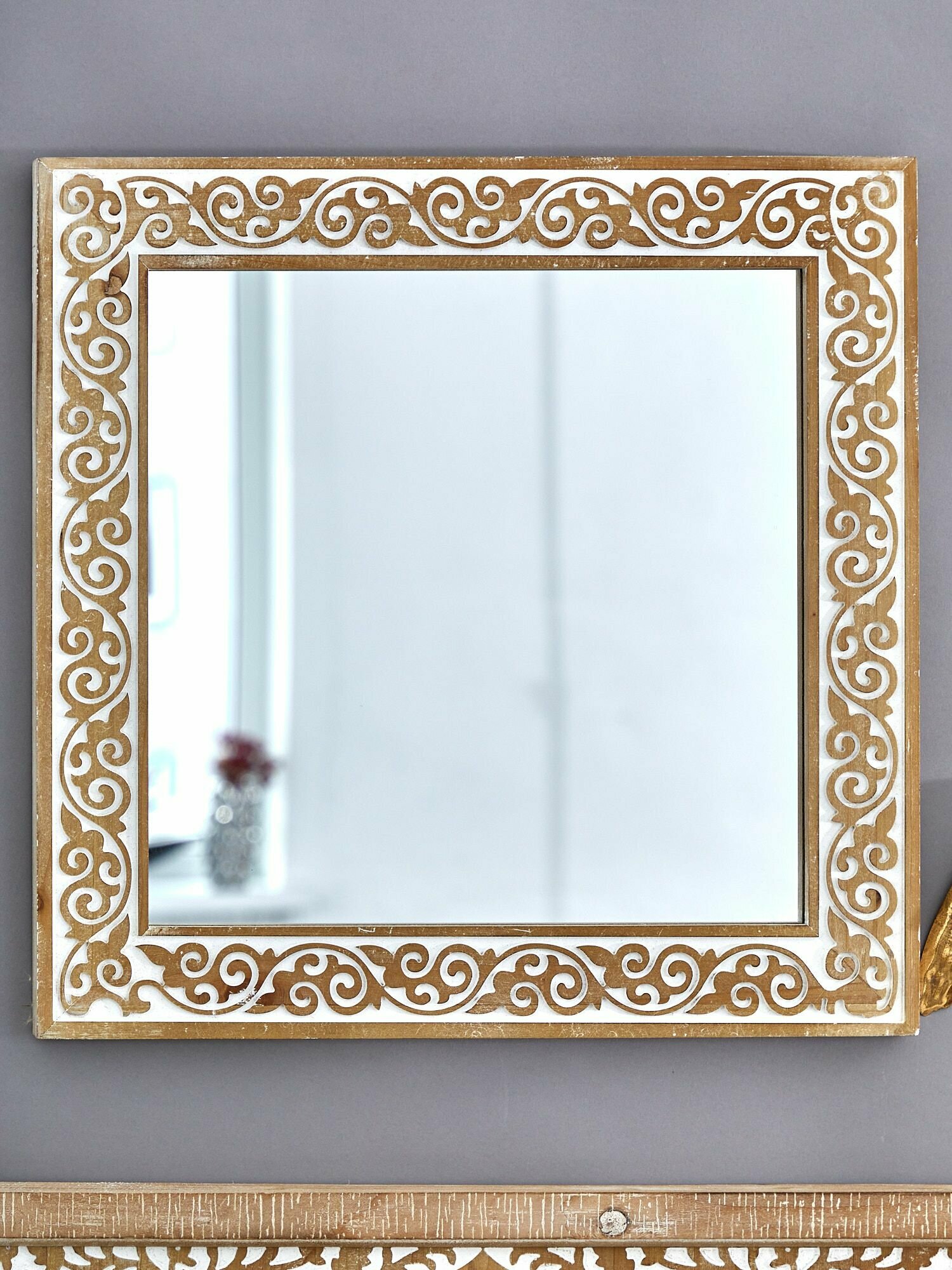 Зеркало Glasar 57-409, настенное, с деревянной рамой, без подсветки, 46x3x46 см