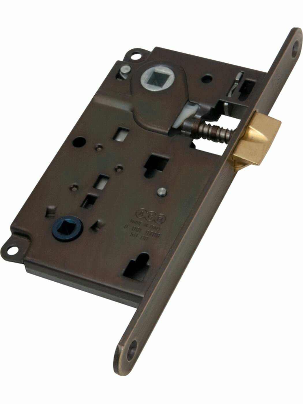 Замок дверной межкомнатный WC AGB (АГБ) B01013.50.12 бронза ант. защелка вверху без отв. планки