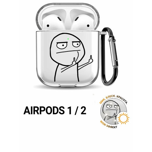 фото Прозрачный чехол для наушников apple airpods 1 / 2 с 3d принтом "fck" slvgo