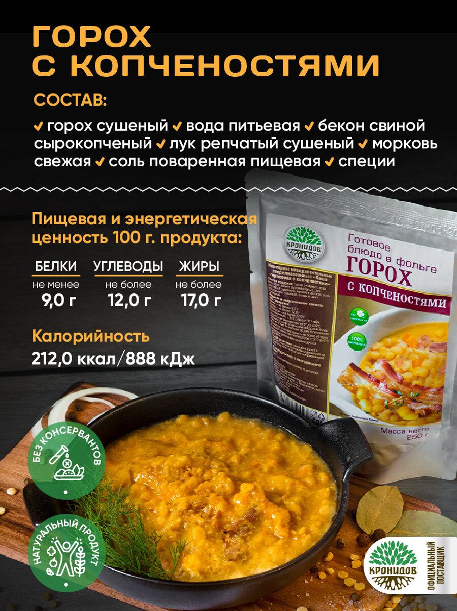 Набор из 4 готовых блюд Кронидов: Картофель с говядиной/Буженина/Гороховая каша с копченостями/Каша гречневая с котлетой — фото 1