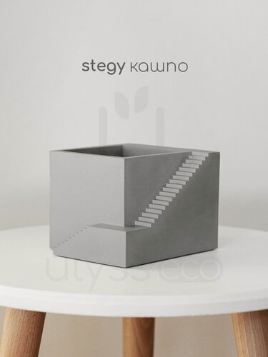Изображение товара Кашпо Stegy L дом с лестницей, искусственный камень, лак, серое, 10х14 см
