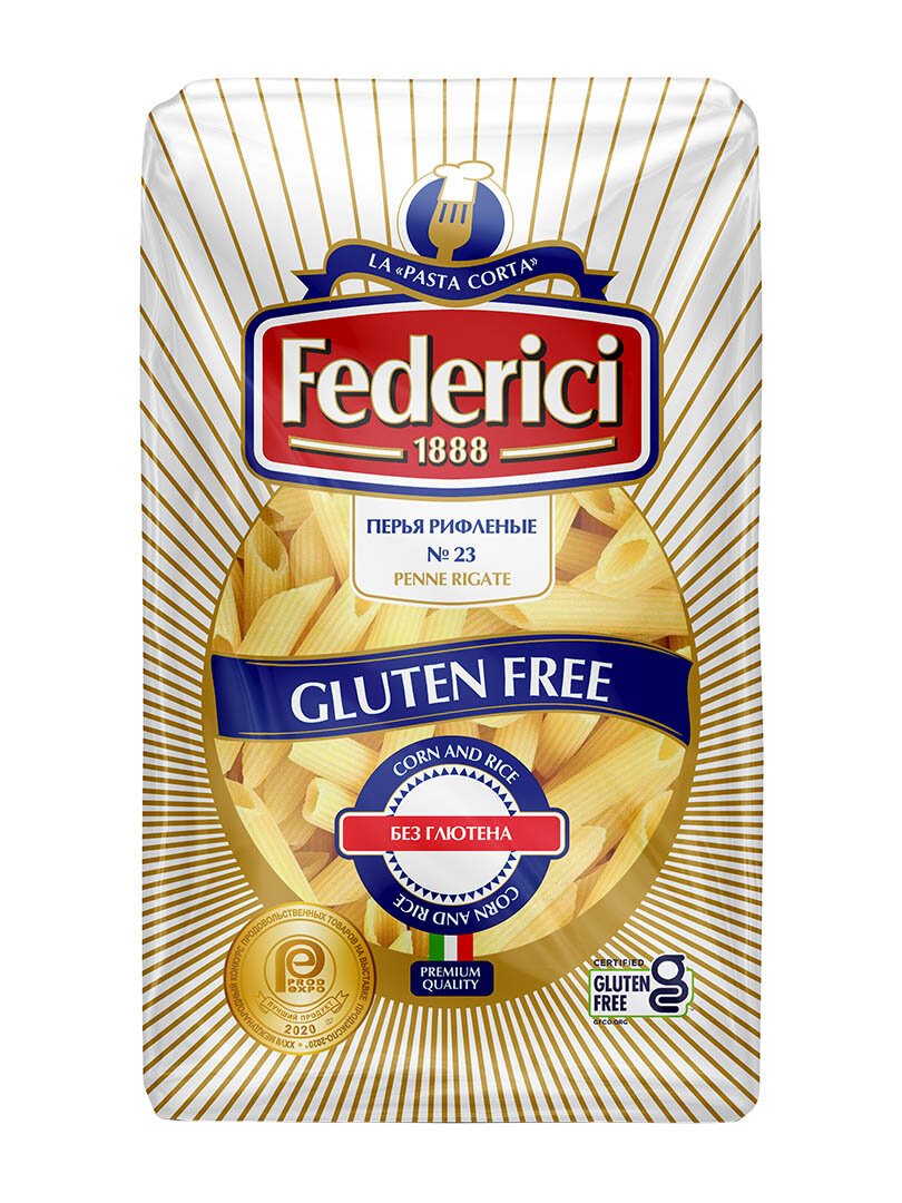 Макароны Federici Перья рифленые из кукурузной и рисовой муки без глютена № 23, 400 г