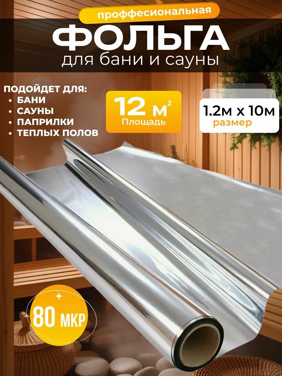 Алюминиевая фольга 80 микрон для бани и сауны 12 квадратных метров/толщина 80 микрон ГОСТ 618-73