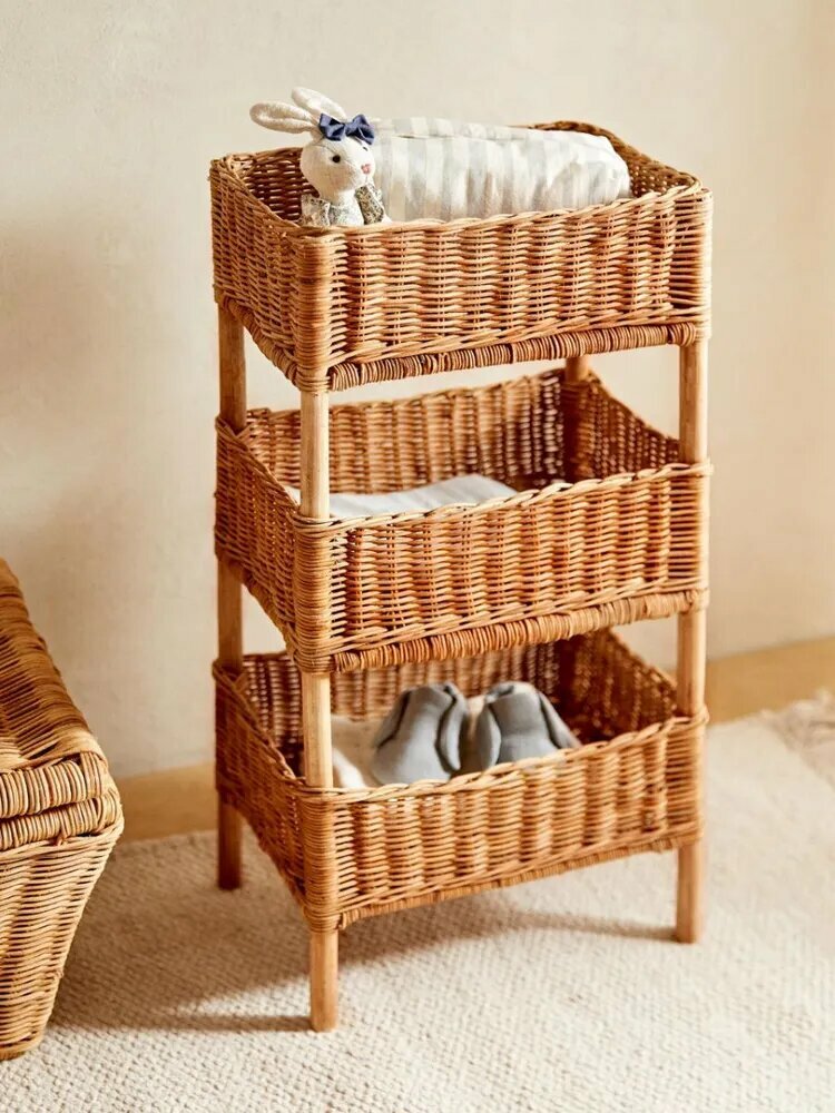 Стеллаж Плетеная корзина из ротанга Натуральная органайзер Домашний органайзер Корзина для хранения，30х20х60 см