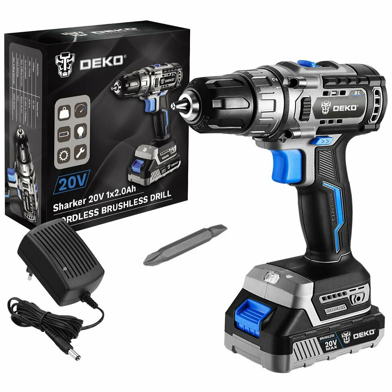 Дрель-шуруповерт Sharker 20V, 20В, 1*3.0Ач 063-4037