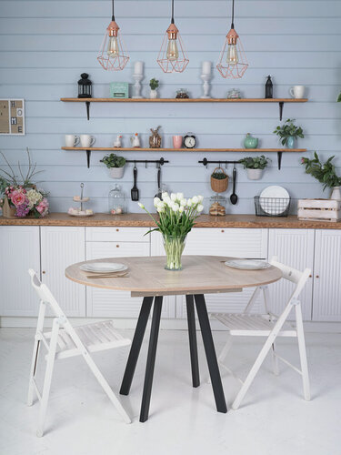 Изображение товара Стол Элип профиль кухонный обеденный круглый раздвижной, дуб сонома, 85х85/120х75 см.