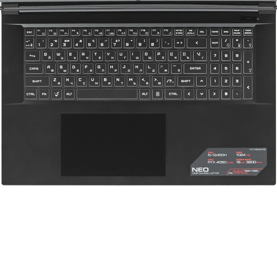 17.3" Ноутбук ARDOR GAMING NEO N17-I5ND415, Intel Core i5-12450H, RAM 16 ГБ, SSD 1 ТБ, GeForce RTX 4050 - 6 ГБ, без ОС — фото 1