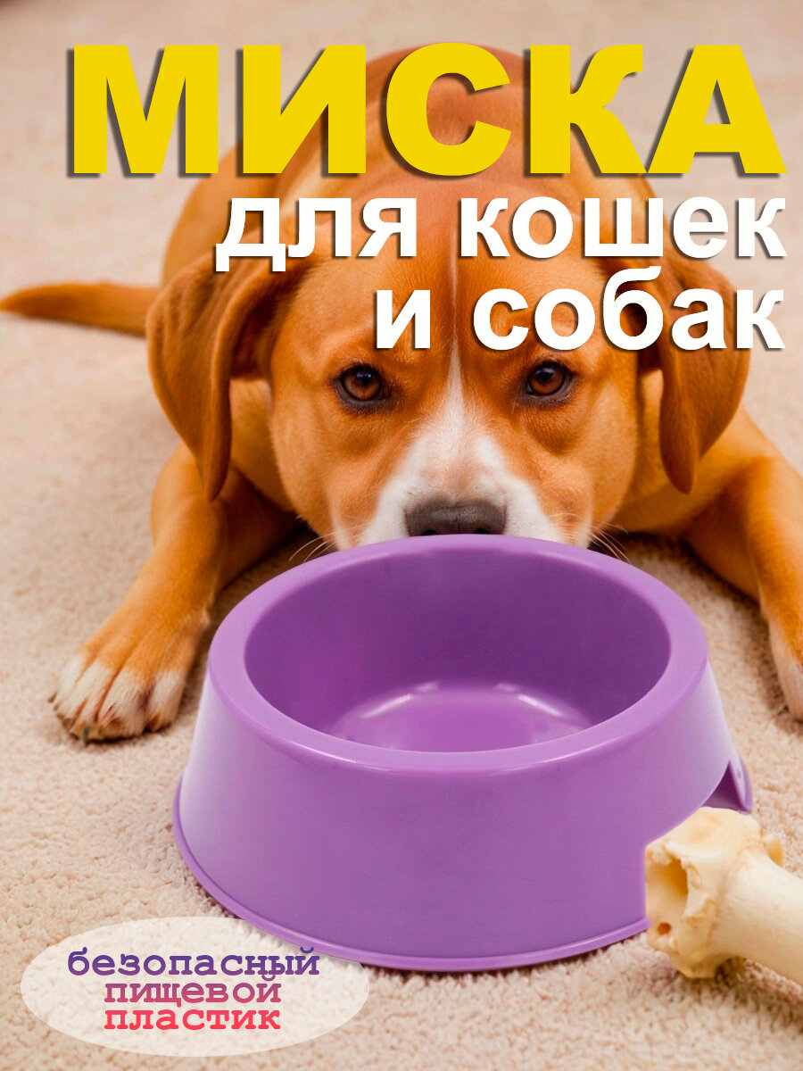 Миска кормушка для кошек и собак, поилка для животных, 400 мл, фиолетовая
