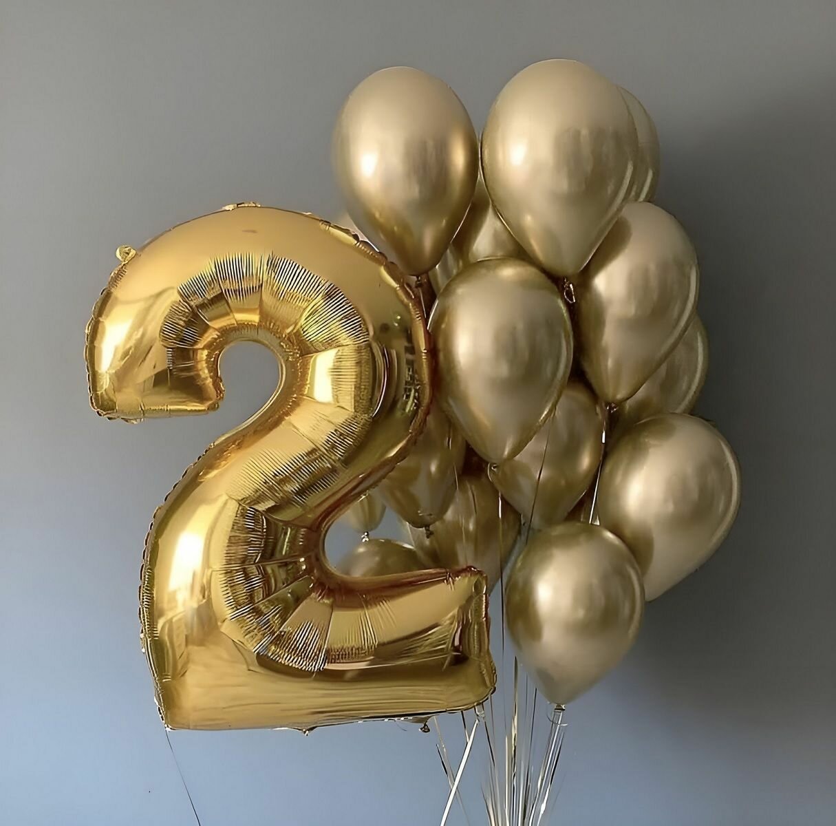 Шар воздушный фольгированный Цифра 2, цвет золотой 42"/106 см (шз2)
