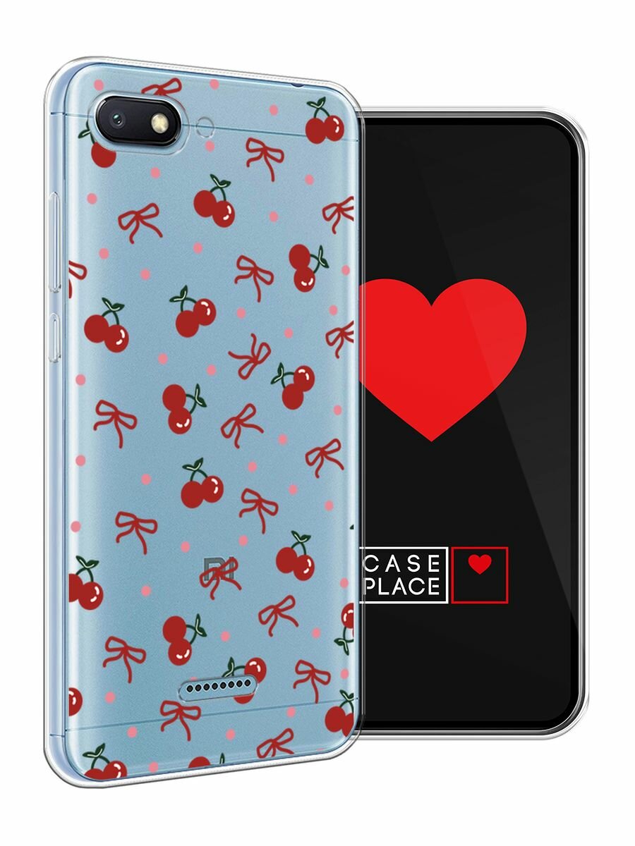 Чехол на Xiaomi Redmi 6A / Сяоми Редми 6А с принтом "Вишни и ленточки", прозрачный — фото 1