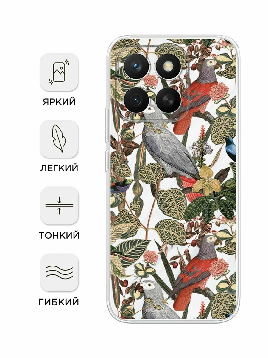 Чехол на Honor X8c / Хонор X8c с принтом "Tropical pattern", прозрачный — фото 1