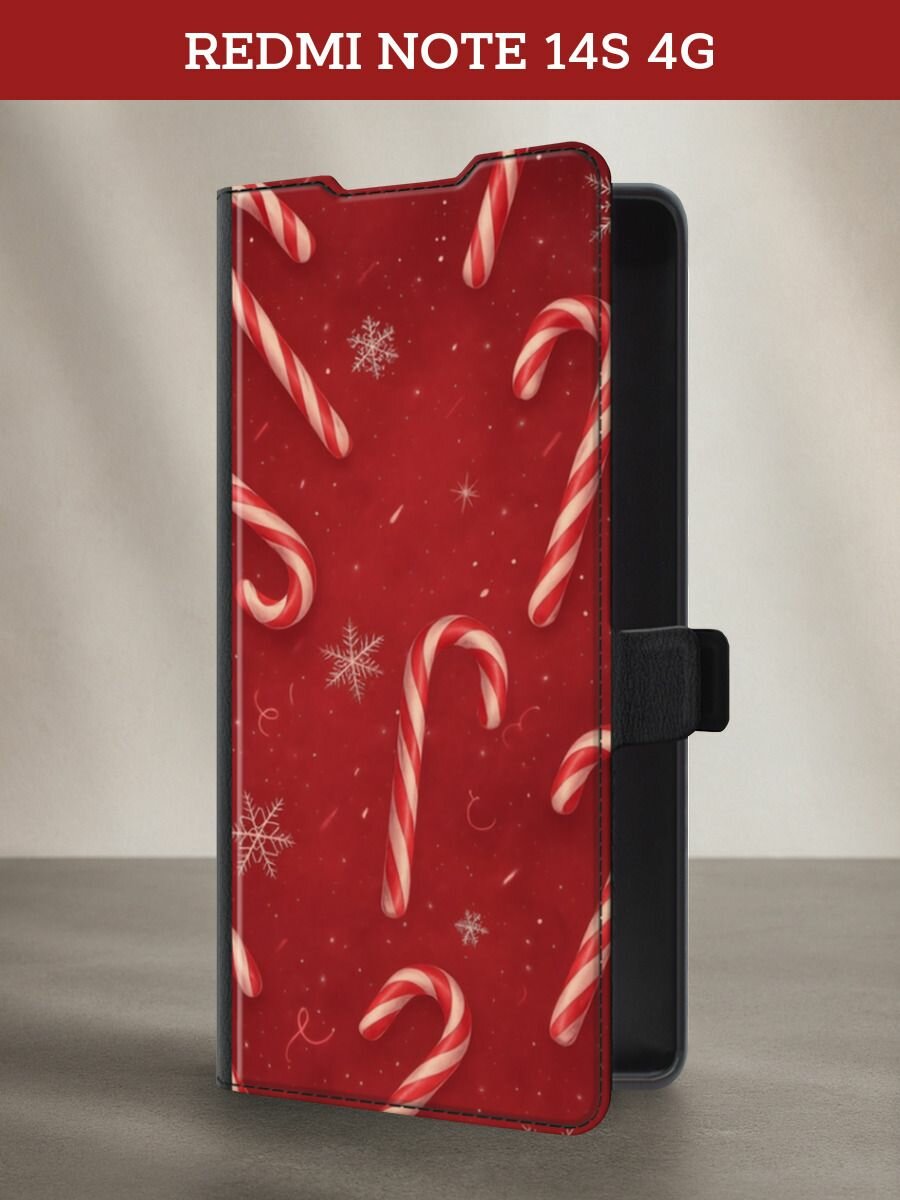 Чехол-книжка на Xiaomi Redmi Note 14S 4G / Редми Нот 14S 4G с рисунком "Зимний леденец"