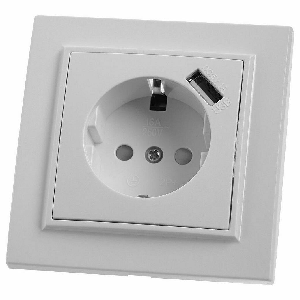 Розетка с заземлением и со шторкой и USB Stekker Эрна 39051