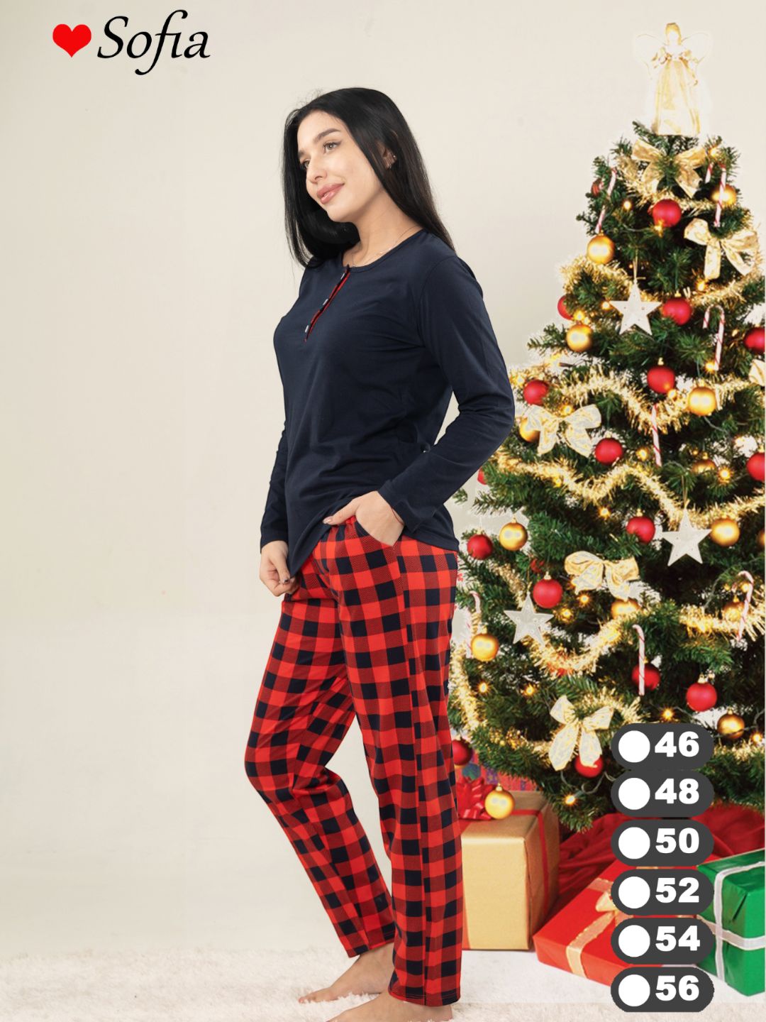 Пижама SOFIA 46-56, размер 56, черный/розовый — фото 1