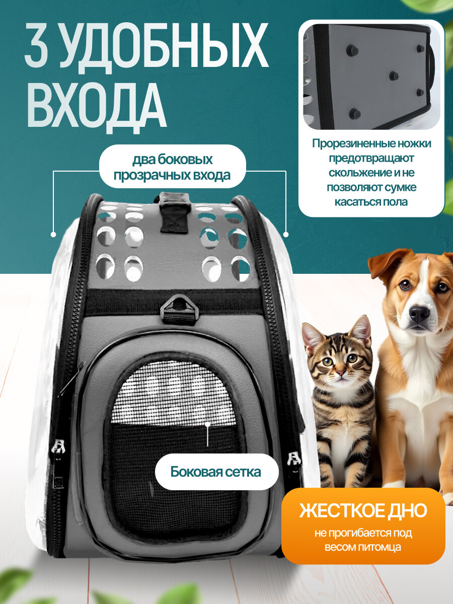 Переноска для кошек и собак сумка-переноска складная прозрачная для транспортировки животных серая — фото 1