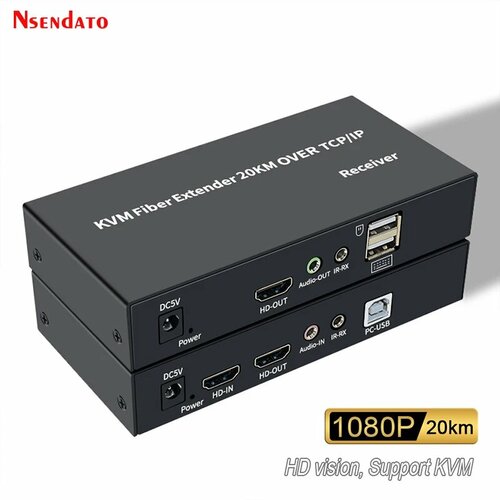 HDMI волоконно-оптический KVM удлинитель 20 км, Full Set(TX RX), EU Plug