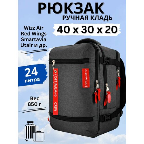 Рюкзак сумка дорожная ручная кладь 40х30х20 Смартавиа ЮТэйр Wizz Air, темно-серый