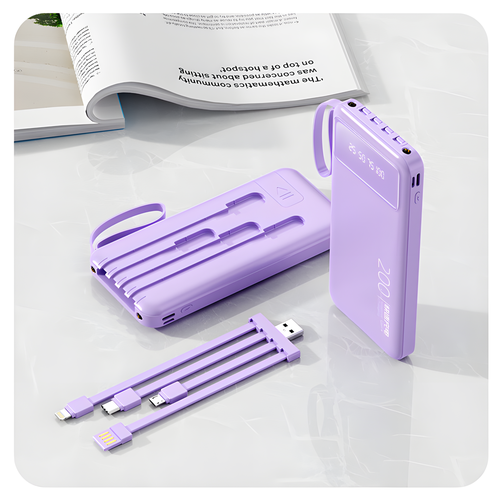 Портативный аккумулятор Changwei YM-488S 10000 mAh 10 Вт со кабелями в комплекте цифровой дисплей фиолетовый 128600₽