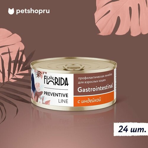 Florida Preventive Line Gastrointestinal Консервы для кошек для поддержания здоровья пищеварительной системы, с индейкой, 24 шт по 100 г