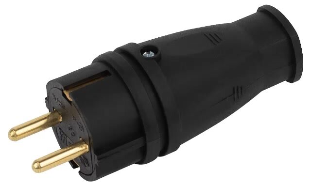 Вилка ЭРА "VX10-B", каучуковая с заземлением IP44, прямая, чёрная, 1 розетка — фото 1