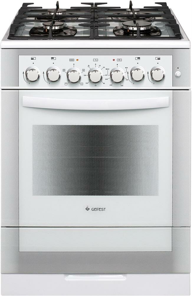 Газовая плита GEFEST 6502-02 0042 с электрической духовкой, с грилем, объем 55.00 л, белая