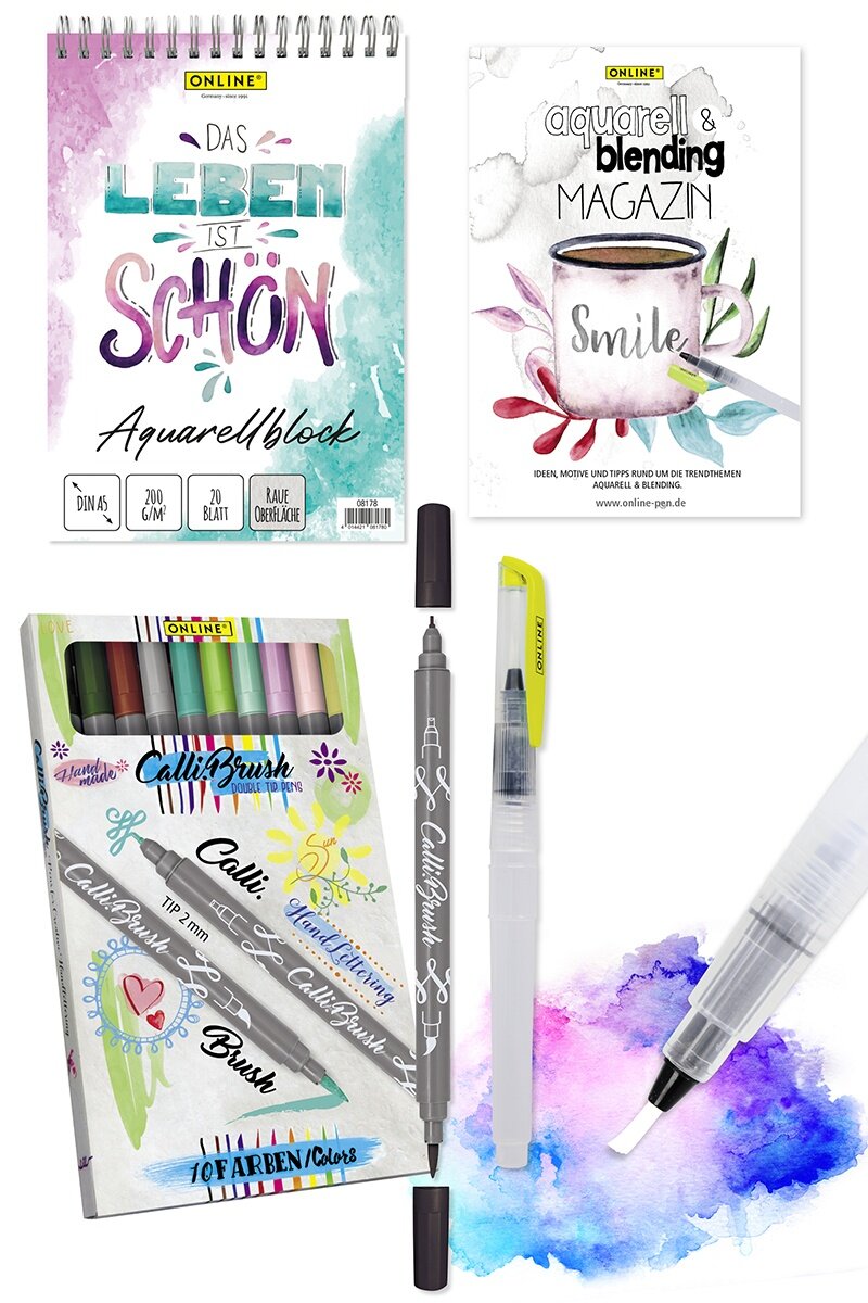 Набор для скетчинга и акварели ONLINE "Aquarell Set" с лайнерами и аква-кистью, 13 предметов, 10 шт