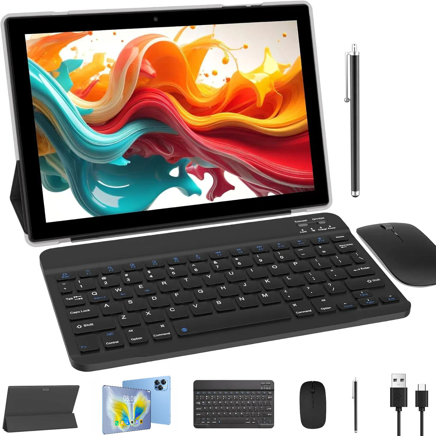 Планшет, Android 12 2 в1, клавиатура, 10.1", 8ГБ/256ГБ, 6000мАч, с чехлом