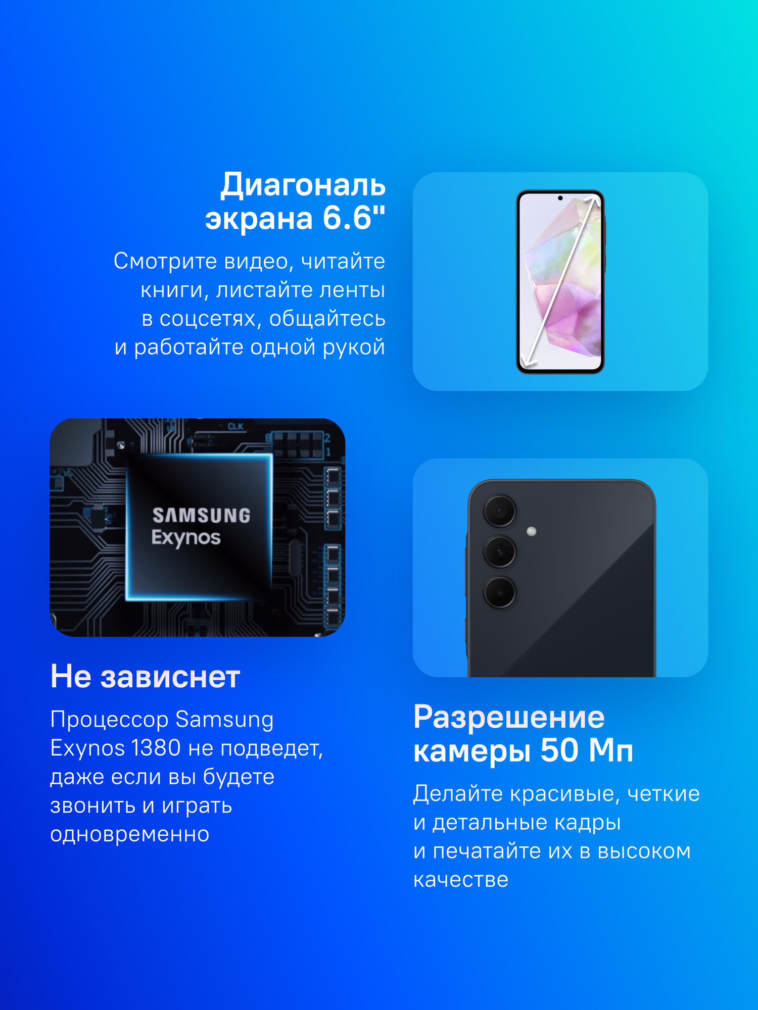 Смартфон Samsung Galaxy A35 5G SM-A356E 128Gb 8Gb темно-синий 3G 4G 2Sim 6.6" AMOLED 1080x2340 And14 — фото 1