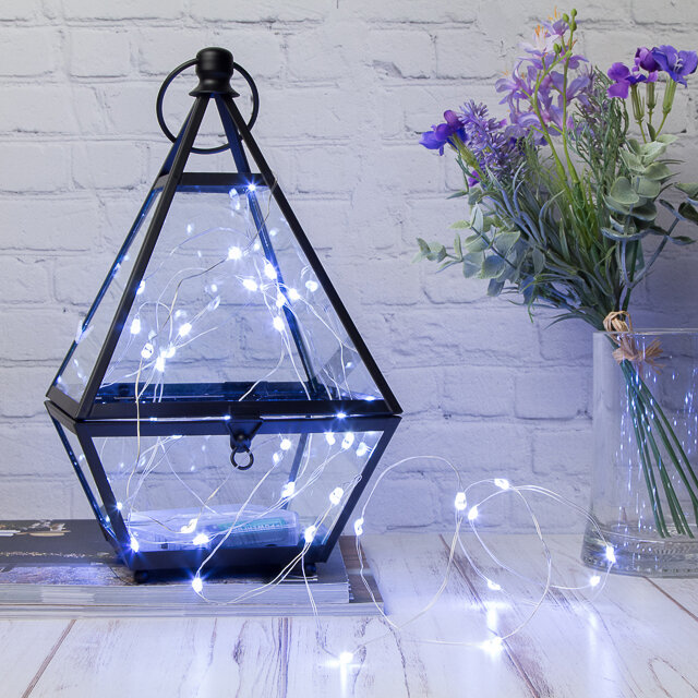 Светодиодная гирлянда Капельки Grande на батарейках 1 м 10 холодных белых мини LED ламп серебряная проволока IP20