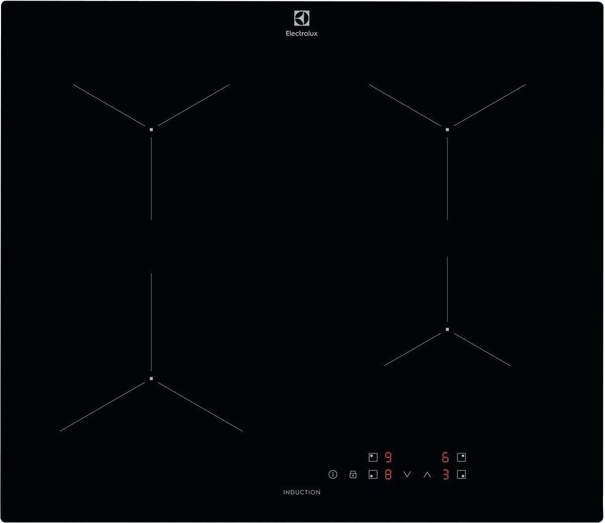 Индукционная панель Electrolux LIL61424C, 4 конфорки, 3,65 кВт, сенсорное управление, черная