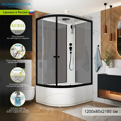 Изображение товара Душевая кабина Domani-Spa Delight Slim правосторонняя 120х80, высокий поддон, серая, прозрачное стекло 4 мм