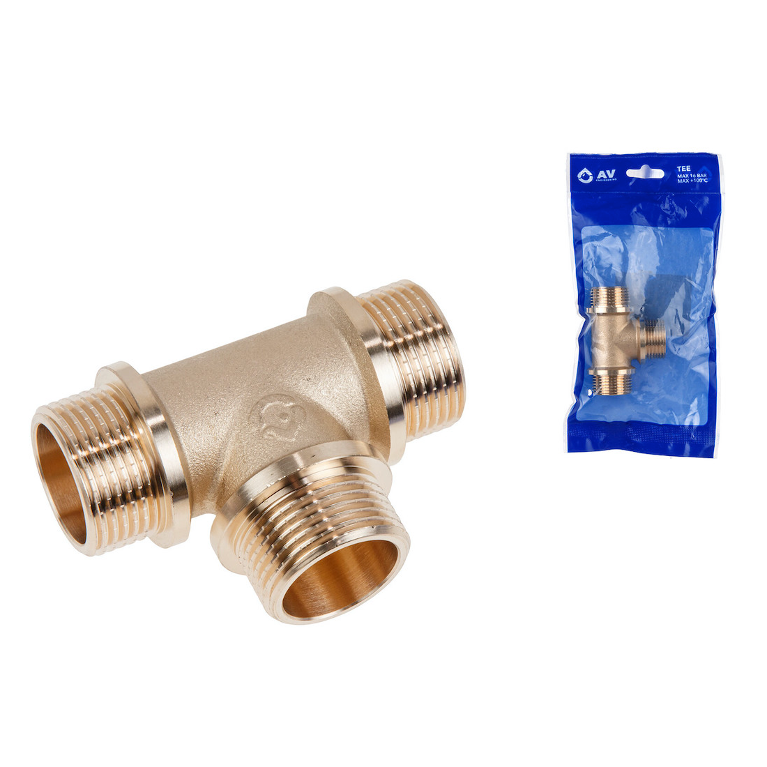 Тройник латунный 3/4" с наружной резьбой с ограничителем AV ENGINEERING (AVE306012) — фото 1