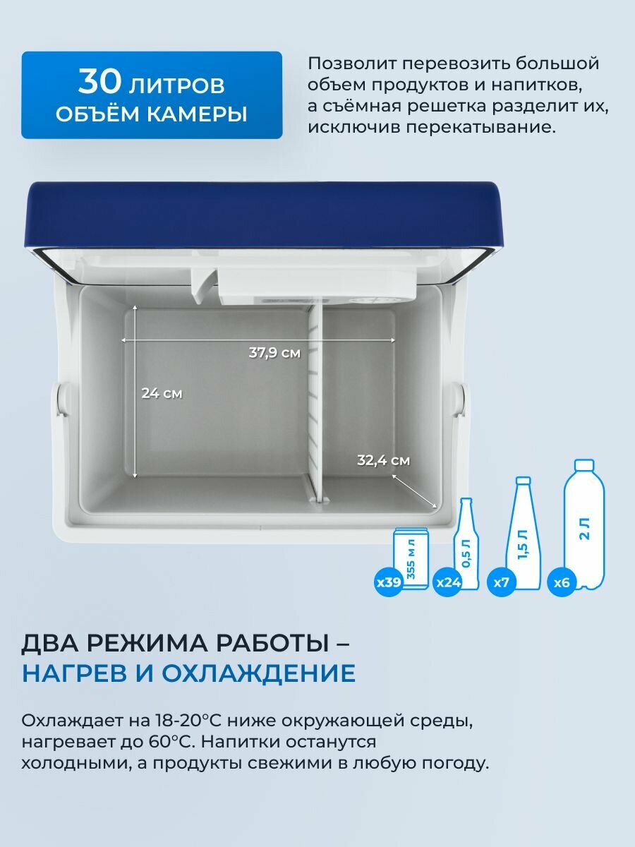 Автомобильный холодильник ZUGEL ZCR301D, термоэлектрический, синий — фото 1