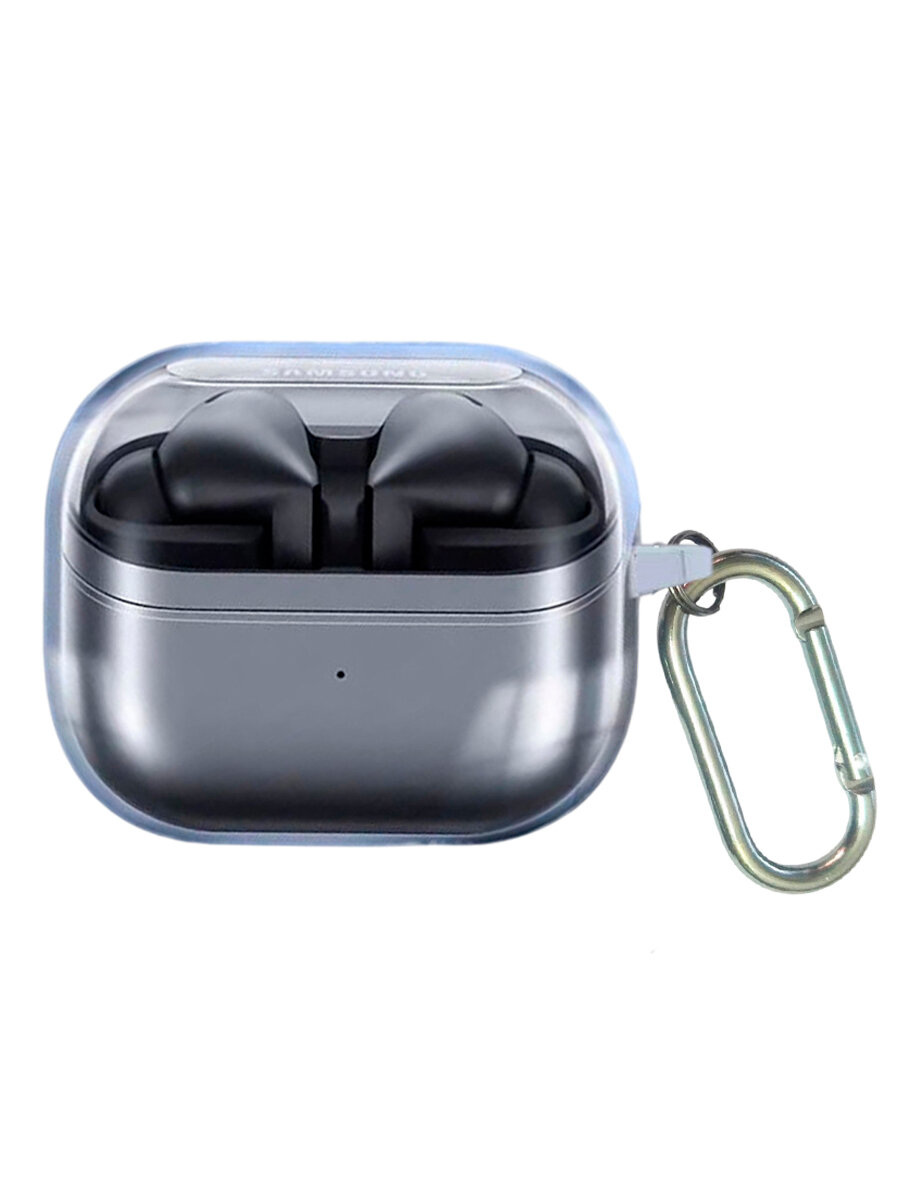 Силиконовый чехол для наушников Samsung Galaxy Buds 3 / buds 3 Pro с карабином прозрачный — фото 1