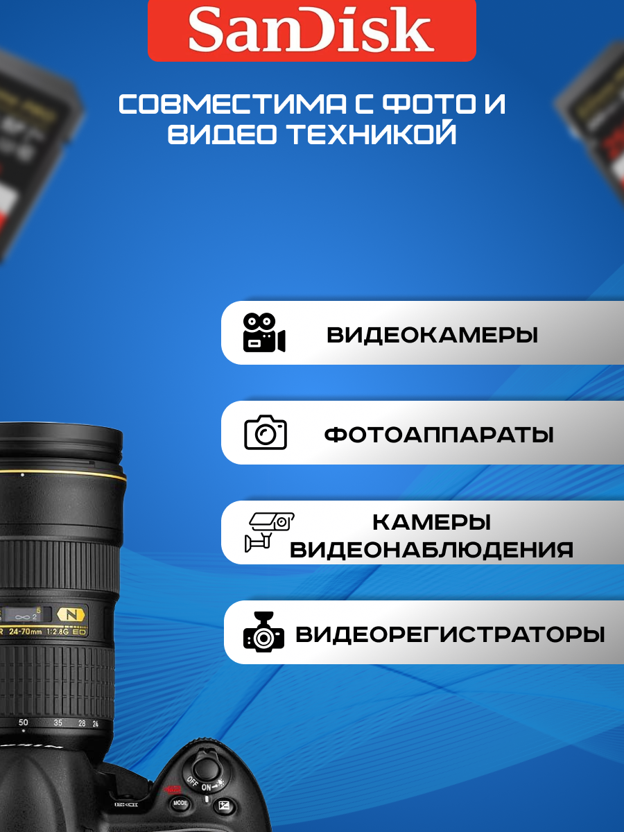 Карта памяти SanDisk Extreme PRO SDXC 128 ГБ Class 10 UHS-I U3 V30 (R/W 200/90 Mb/s) — фото 1