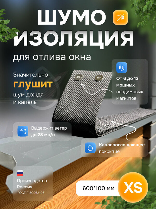 Шумоизоляция для отлива окна XS 600*100 АкваНевод-42, серая, негорючая