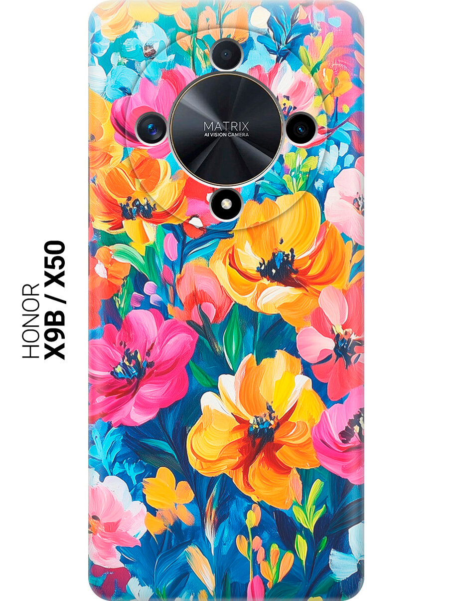 Силиконовый чехол на Honor X9b / X50 с принтом "Цветочное ассорти"