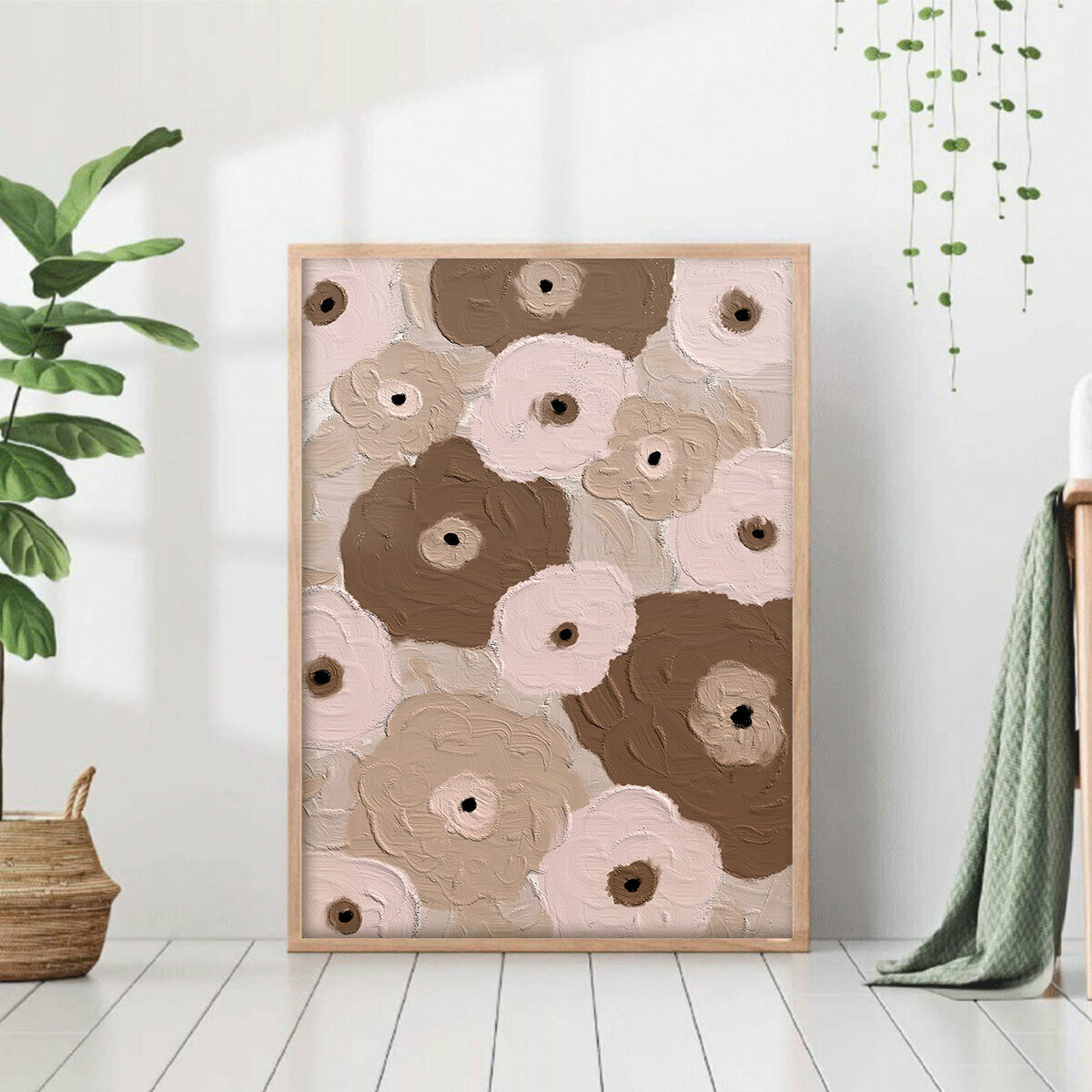 Постер "Абстракция бежевые цветы красками" 40x50 без рамки на стену для интерьера