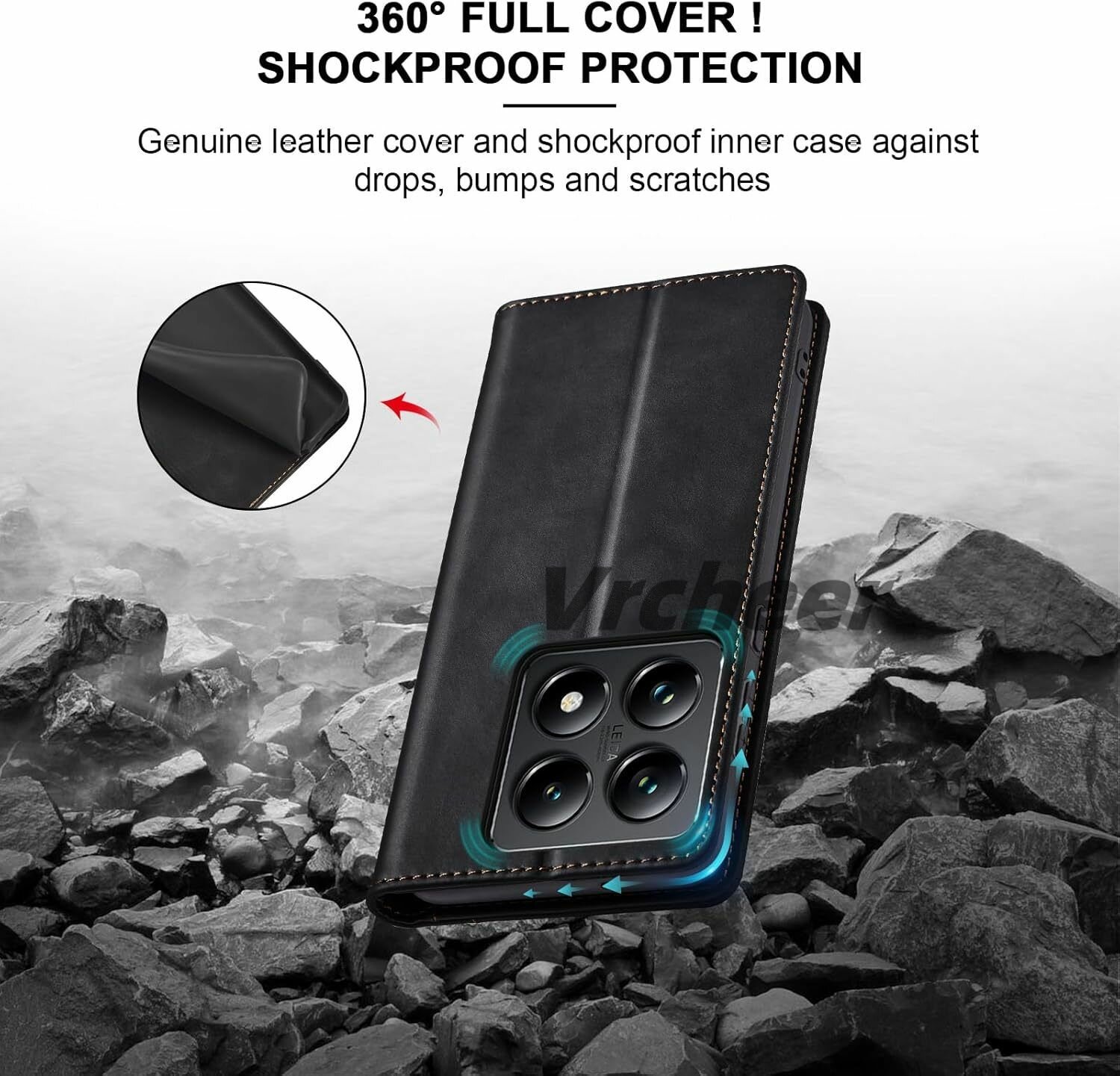 Картинки Кожаный книжка чехол для Xiaomi 14T Pro (Сяоми 14T Про, Ксиаоми 14T Про) с функцией подставки(черный)