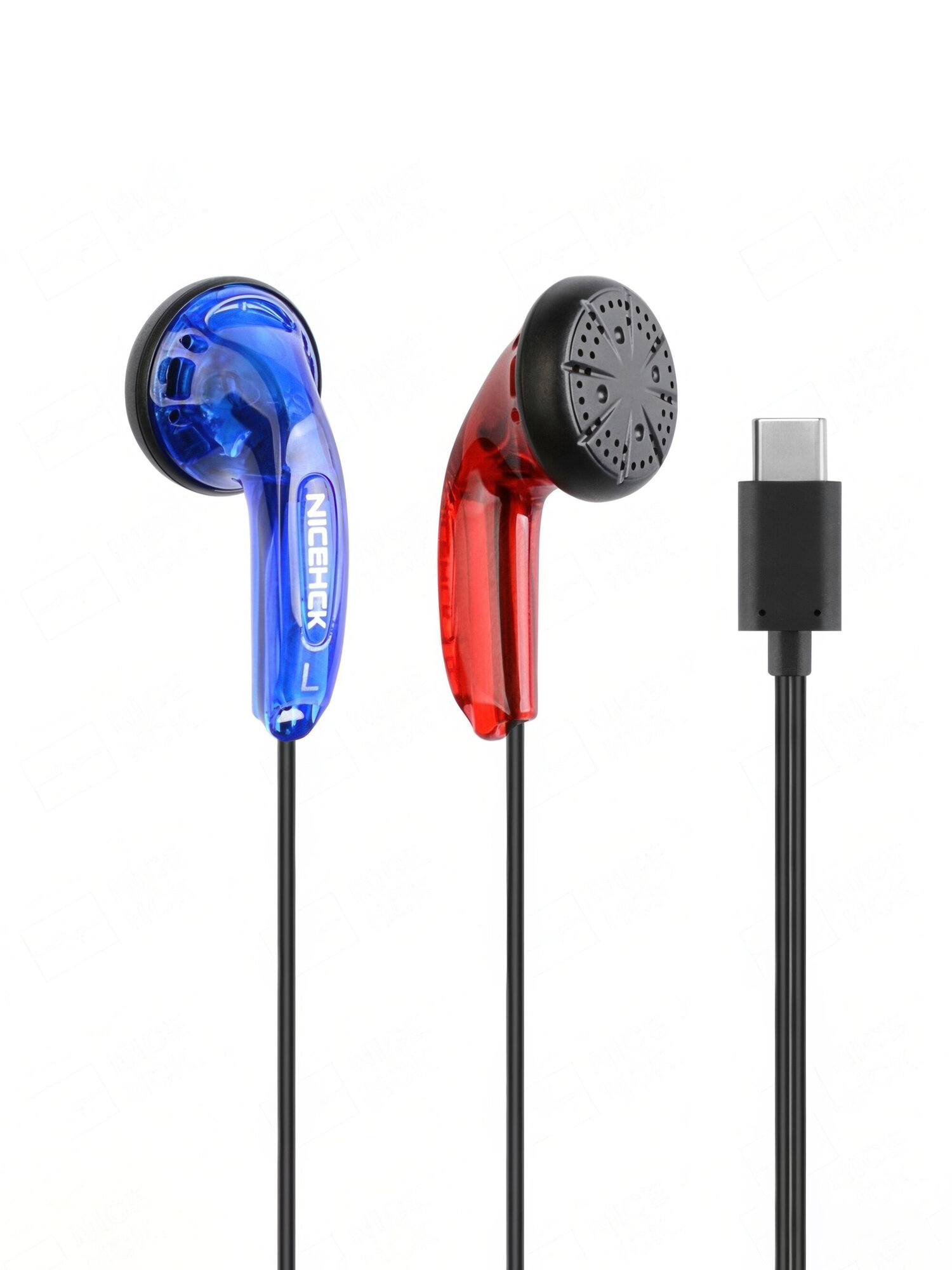 Проводные наушники вкладыши NiceHCK MX500, USB Type-C, красный, синий
