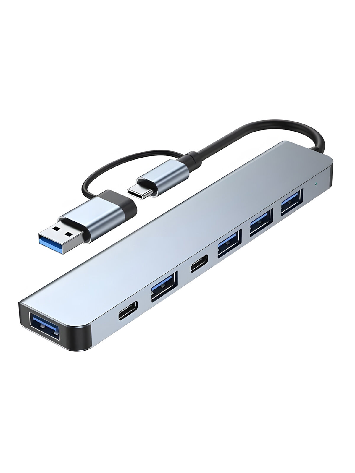 Концентратор-USB (разветвитель, хаб) GSMIN XA04 на 7 портов (1x USB 3.0, 4x USB 2.0, 2x Type-C) (Серебристый)