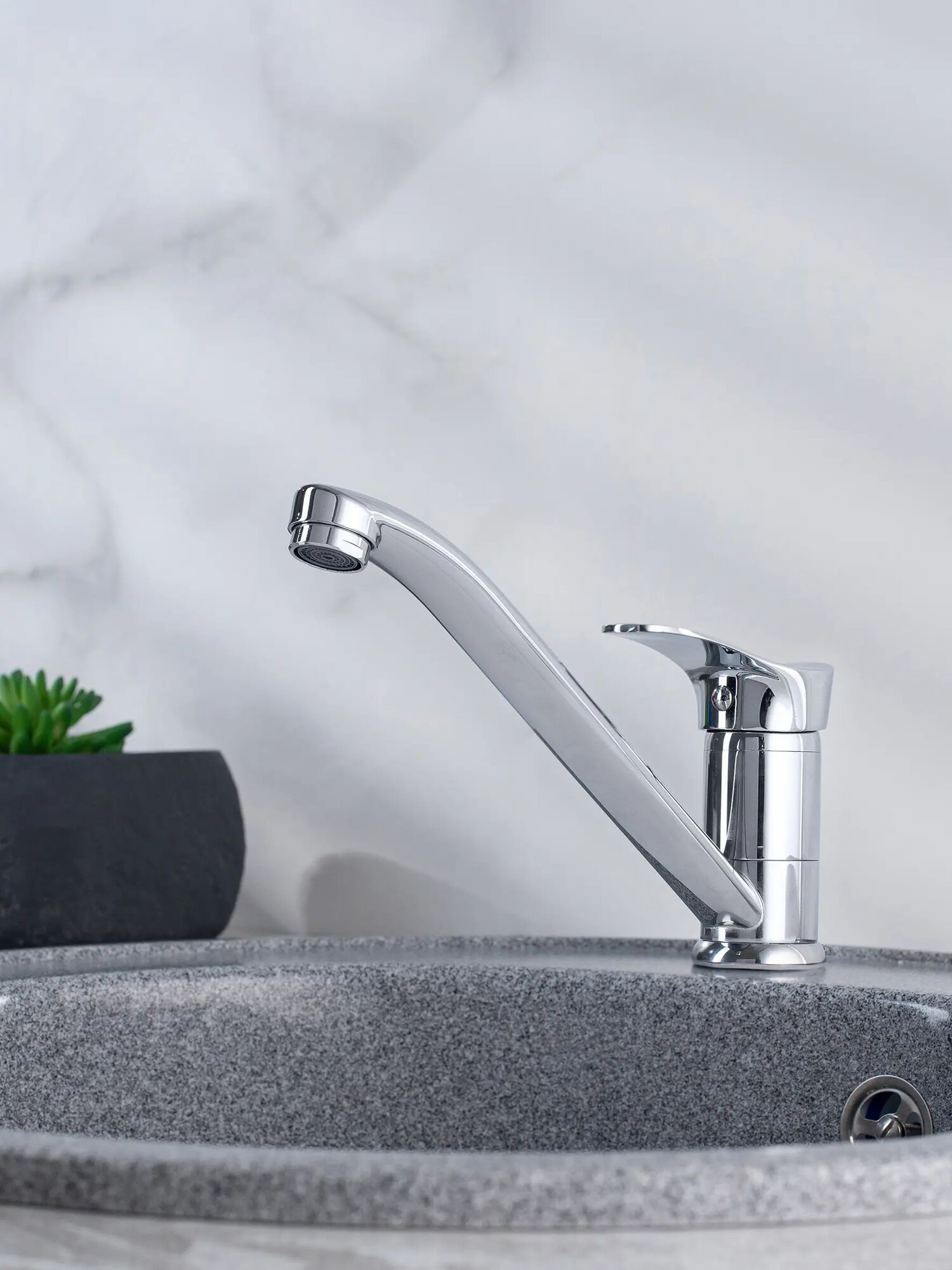 Смеситель для кухни, РМС SL86-004FBS-25, длинный поворотный излив, с гибкой подводкой