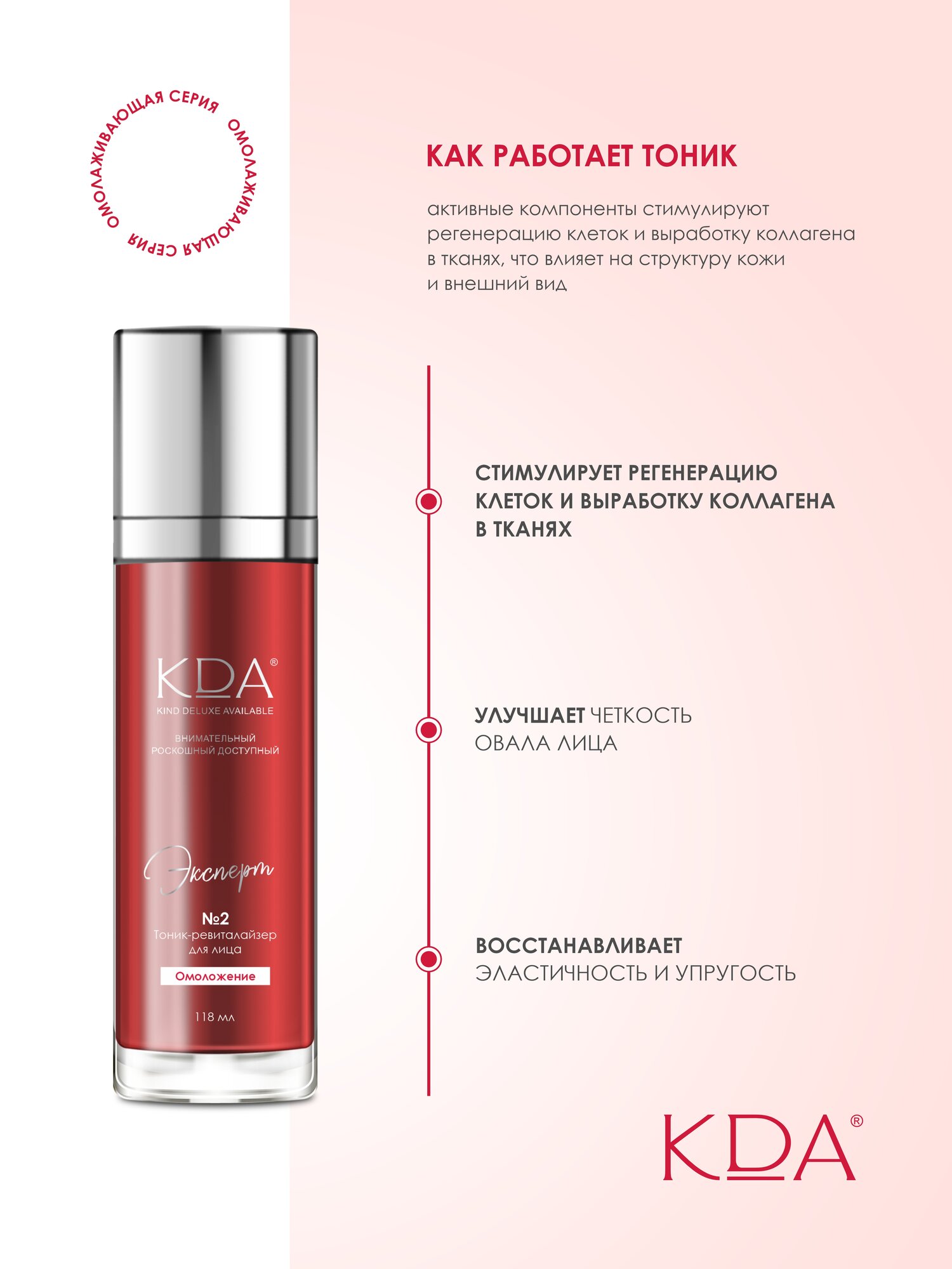 Тоник-ревиталайзер KDA Эксперт для лица омоложение 118 мл — фото 1