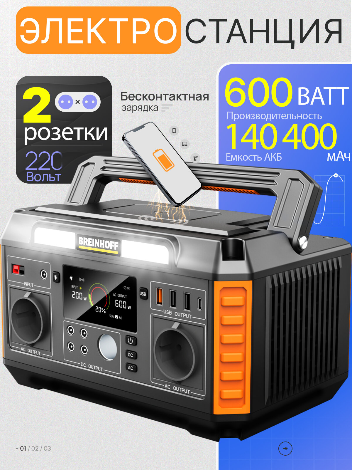 Электростанция BREINHOFF A6, портативная, для зарядки устройств